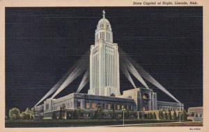 Nebraska Lincoln State Capitol At Night 1948 Curteich