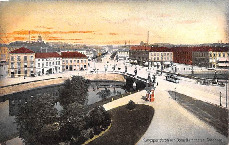 Sweden Old Vintage Antique Post Card Kungsportsbron och Ostra Hamngatan Goteb...