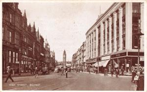 BELFAST IRELAND UK HIGH STREET~PHOTO BROWN POSTCARD 1940s