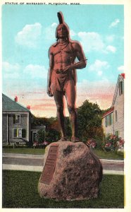 Vintage Postcard Statue of Massasoit Plymouth Massachusetts MA Smith News Store