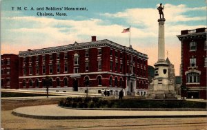 YMCA and Soldiers Monument, Chelsea MA Vintage Postcard T46