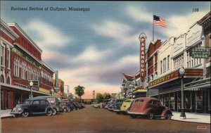 Gulfport Mississippi MS Classic Cars Colorful Linen Vintage Postcard