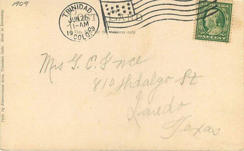 1909 Trinidad Colorado 1st National Bank Zimmerman Postcard 10885