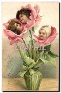 Old Postcard Fantasy Flowers Children