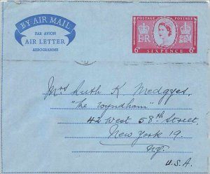 Entier Postal Stationery Arerogram 6d for New York