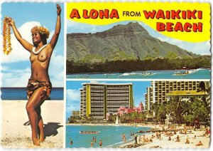 WAIKIKI Topless Polynesian Woman HAWAII Hula Girl Nude '60s 4x6 Vintage Postcard