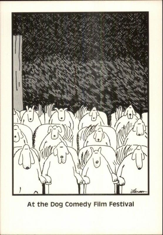 Vintage Gary Larson FAR SIDE 1980s Fantasy Postcard gfz DOG COMEDY FESTIVAL