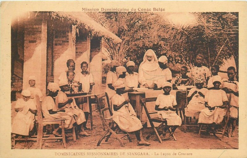 Belgian Congo Belge Niangara missions school sewing lesson