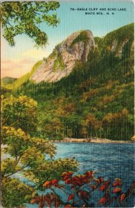 Eagle Cliff Echo Lake White Mountains NH New Hampshire Linen Postcard UNP VTG 