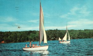 Vintage Postcard 1957 Sailboats Greetings from Salisbury Beach Massachusetts MA