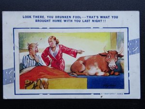 COW THEME - LOOK THERE YOU DRUNKEN FOOL Comic c1930s Postcard by Bamforth 683