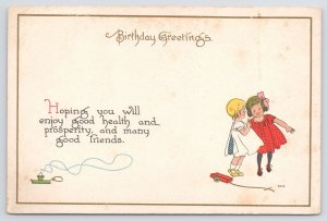 Greetings~Candle Children & Birthday Greeting Poem~Vintage Postcard