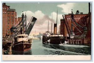 c1910 Jack Knife Bridge Steamer Ship Dock Port Bridge Buffalo New York Postcard