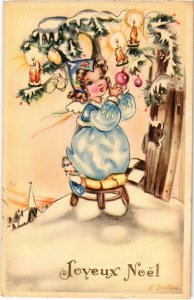 CPA AK Girl Decorating a Tree - Christmas - Artist Signed CHILDREN (1293046)