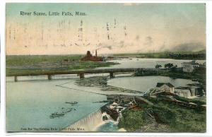 River Dam Sawmill Little Falls Minnesota 1910 postcard