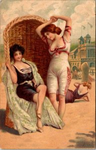 Two Old-Fashion Bathing Beauties Postcard