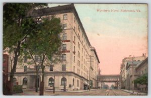 1910's RICHMOND VA MURPHY'S HOTEL TROLLEY CAR TRACKS AERIAL WALKWAY POSTCARD