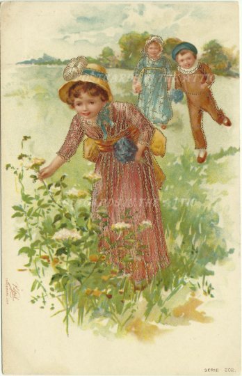 Children Picking Flowers The Milton Series Woodstone Bros. London Vintage