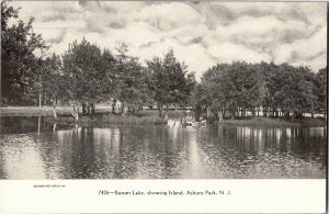 Sunset Lake Showing Island, Asbury Park NJ UDB Vintage Postcard S02