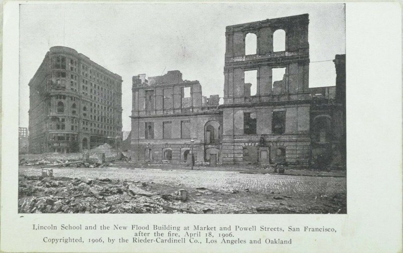 C.1906 San Francisco Earthquake Lincoln School, Powell St. Vintage Postcard P97 