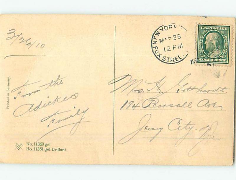 Pre-Linen easter CUTE LARGE CHICKS LOOKING AT VIOLET FLOWERS hr2600