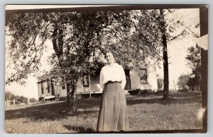 RPPC Sweet Sarah in a Photo front of her Home Postcard E29