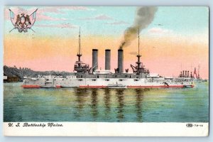 Maine ME Postcard US Battleship Steamer WWII Navy Warship 1908 Vintage Antique