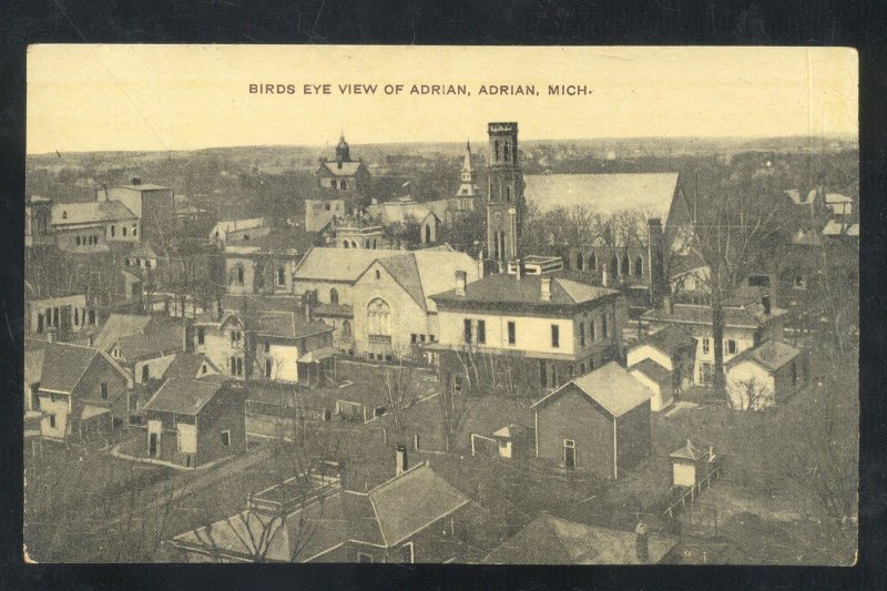 ADRIAN MICHIGAN BIRDSEYE VIEW OF DOWNTOWN ADRIAN VINTAGE POSTCARD