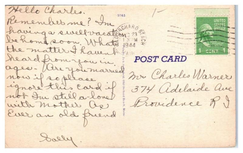 1944 Greetings from Old Orchard, Maine LARGE LETTER Postcard