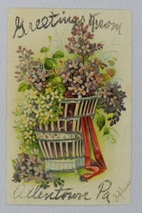 Woven Basket Full of Flowers and Plants - Allentown, PA - Vintage Postcard