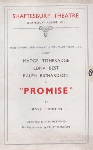 Promise Edna Best Herny Bernstein Drama Shaftesbury  London Theatre Programme