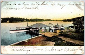 1908 Lake Quinsigamond Worcester Massachusetts Boats & Boathouse Posted Postcard