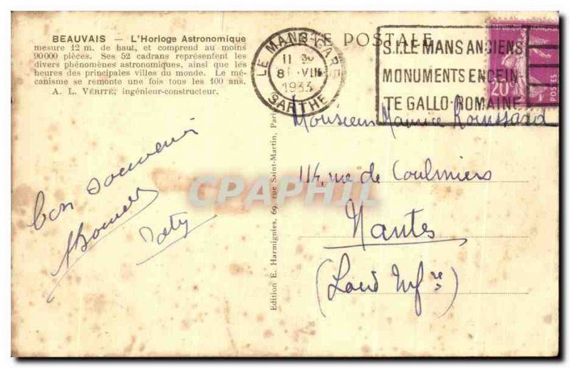 Old Postcard Beauvais Cathedral The Astronomical Clock