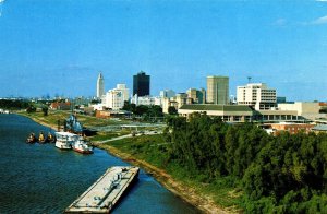 USA Skyline Of Baton Rouge Louisiana Mississippi River Chrome Postcard 09.82