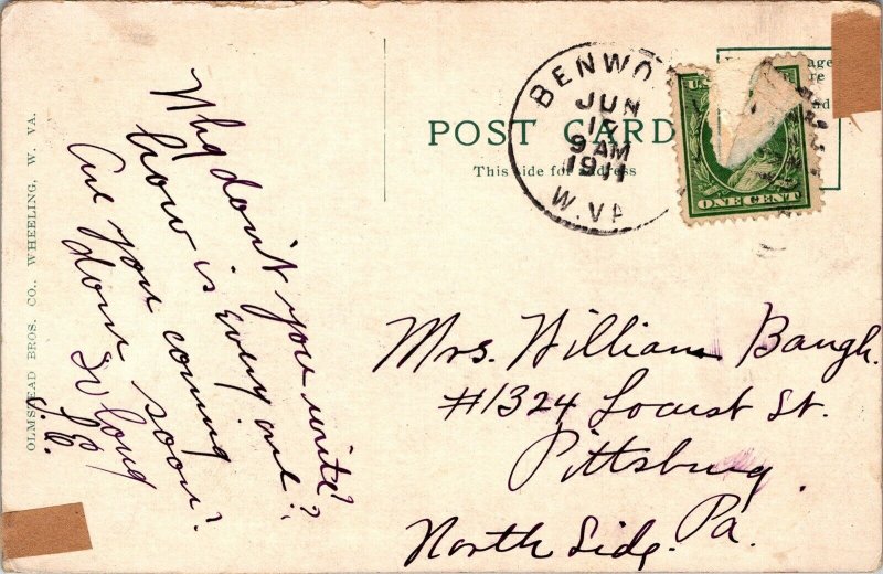 White Palace Wheeling Park West Virgina WV Antique Postcard DB PM Cancel WOB 