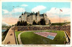 Washington Tacoma High School & Stadium With 4000 School Children Forming A F...