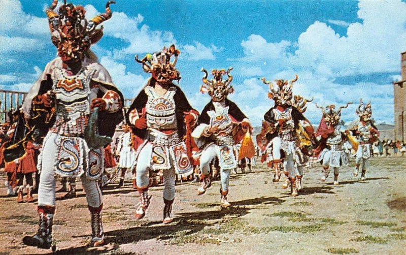 Danza de La Diablada, Oruro, Bolivia Devil Masks Dance c1950s Vintage Postcard