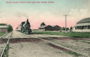 c.1910 Southern Pacific Trains Pass Through Lindsay CA Hand Colored Postcard F65 