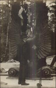 Unusual Eagle Statue for Ship or Building Carved From Wood??? c1910 Photo RPPC