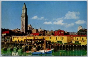 Boston Massachusetts 1950s Postcard Downtown Skyline And Customs House Tower