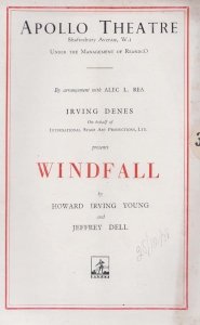 Windfall Irving Denes Howard Young Drama Apollo London Theatre Programme