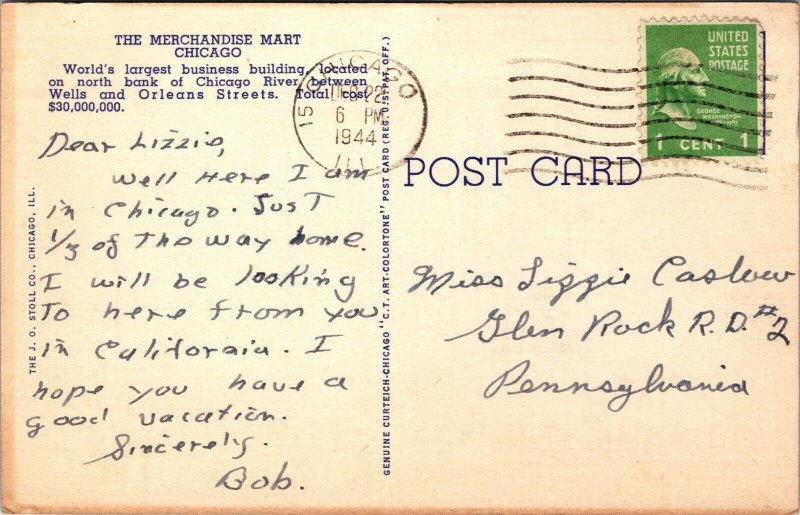 The Merchandise Mart Chicago Ill Illinois Linen VINTAGE POSTCARD POSTED