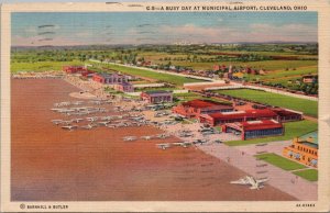 A Busy Day at Municipal Airport Cleveland OH Postcard PC520/2