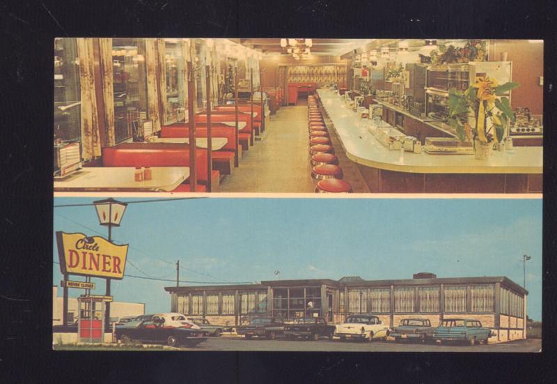 FLEMINGTON NEW JERSEY CIRCLE DINER INTERIOR 1950's CARS JUKEBOX OLD POSTCARD