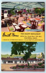 WALTERIA, CA California~ Smith Bros. FISH SHANTY c1950s Roadside Linen Postcard