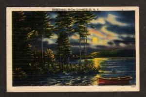 NY Greeting SHANDELEE NEW YORK Postcard Linen Moonlight