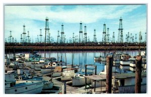 SAN PEDRO, CA California ~ Terminal Island OIL WELLS & BOATS c1950s  Postcard