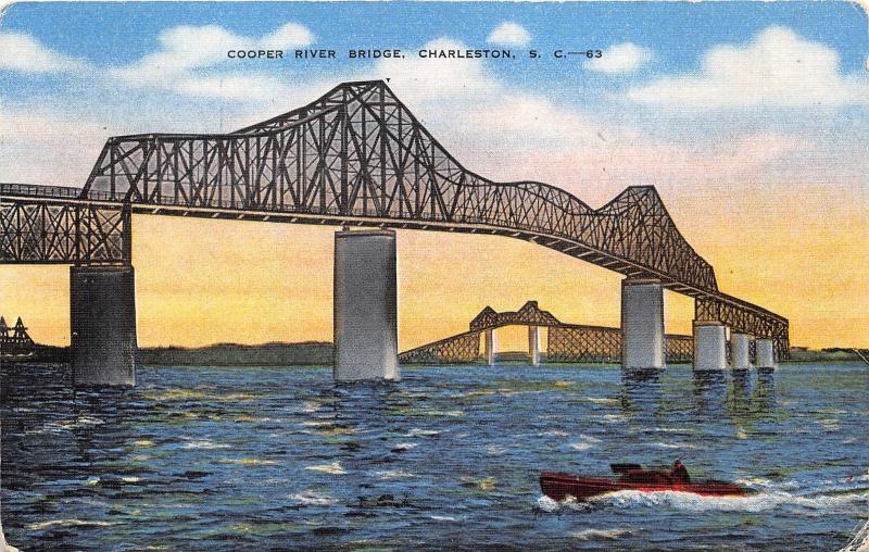 Charleston South Carolina~Cooper River Bridge (Double Cantilever Span)~1950 Pc