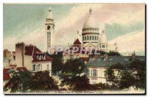 Old Postcard Paris Montmartre Sacre Coeur church and the St Pierre