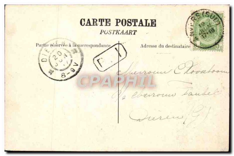 Old Postcard Antwerp train station to the square